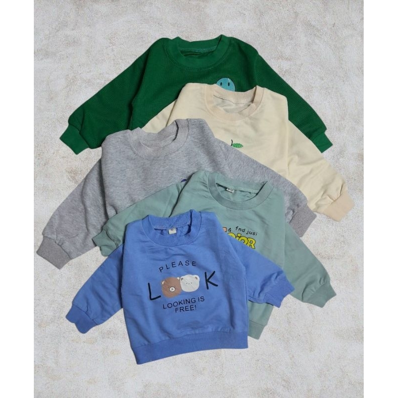 Sweatershit Unisex size 1, 3 years | Biru, Hijau Tosca, Abu-abu, Cream, Hijau Botol | Sweater kaos l
