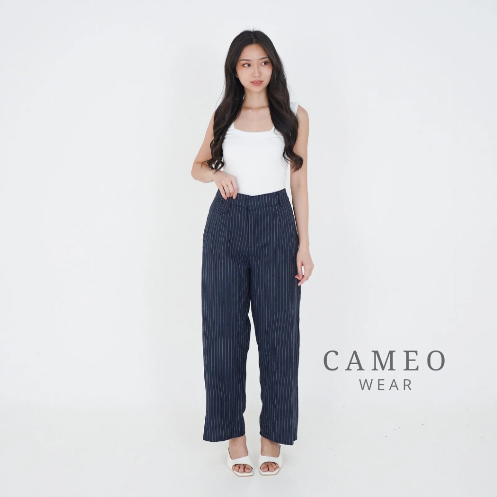 Oro Pants Stripe Bangkok Celana Kerja Kantor Formal Bahan Semiwol Loose Pants Kulot Salur