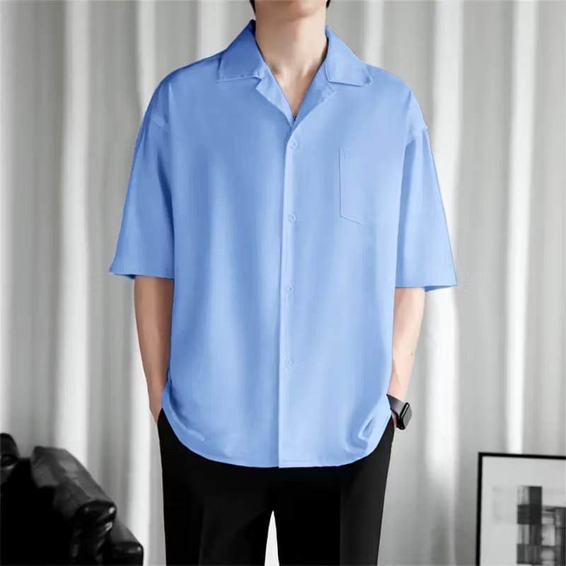 Baju Kemeja Hawai Polos Pria Wanita Hem Pantai Kerah Piyama Outfit  Korea Style Kekinian