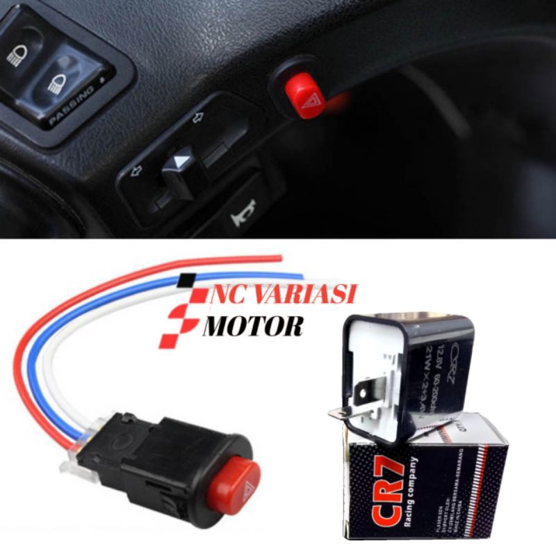 (PAKET Flaser sen)Switch On Off Push Button Tombol Saklar Lampu Led Srn Hazard Motor Universal