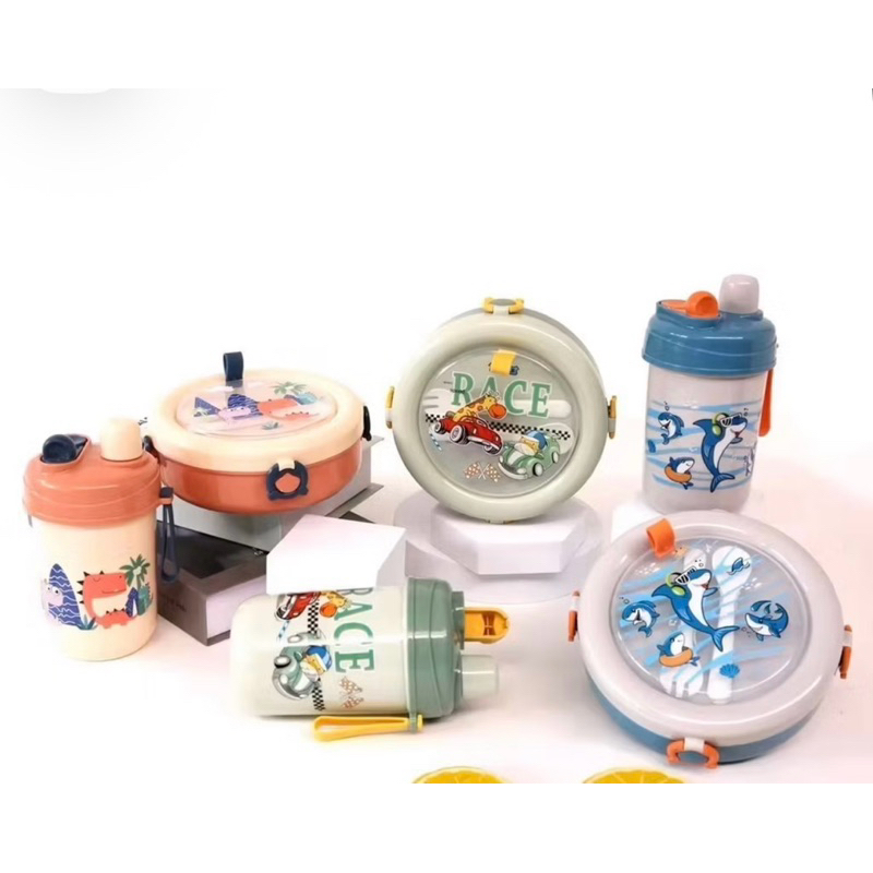 KOTAK MAKAN BEKAL ANAK LUNCH BOX SET KARAKTER LUCU SET BOTOL MINUM