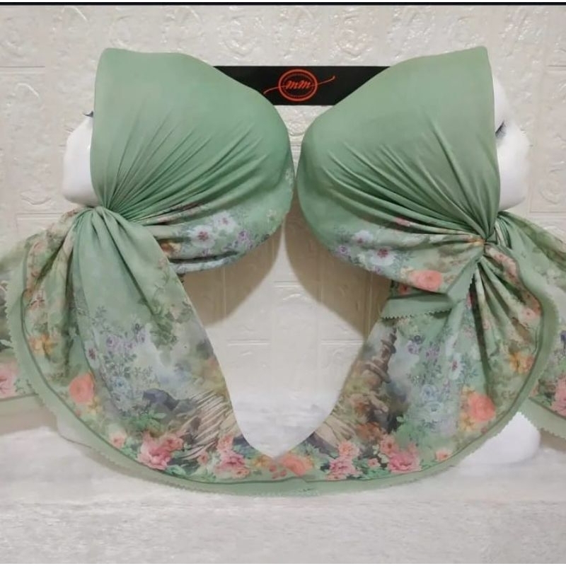 KERUDUNG SEGI EMPAT HIJAB MOTIF PREMIUM KARIMAH HIJAU MUDA KOMBI PINK