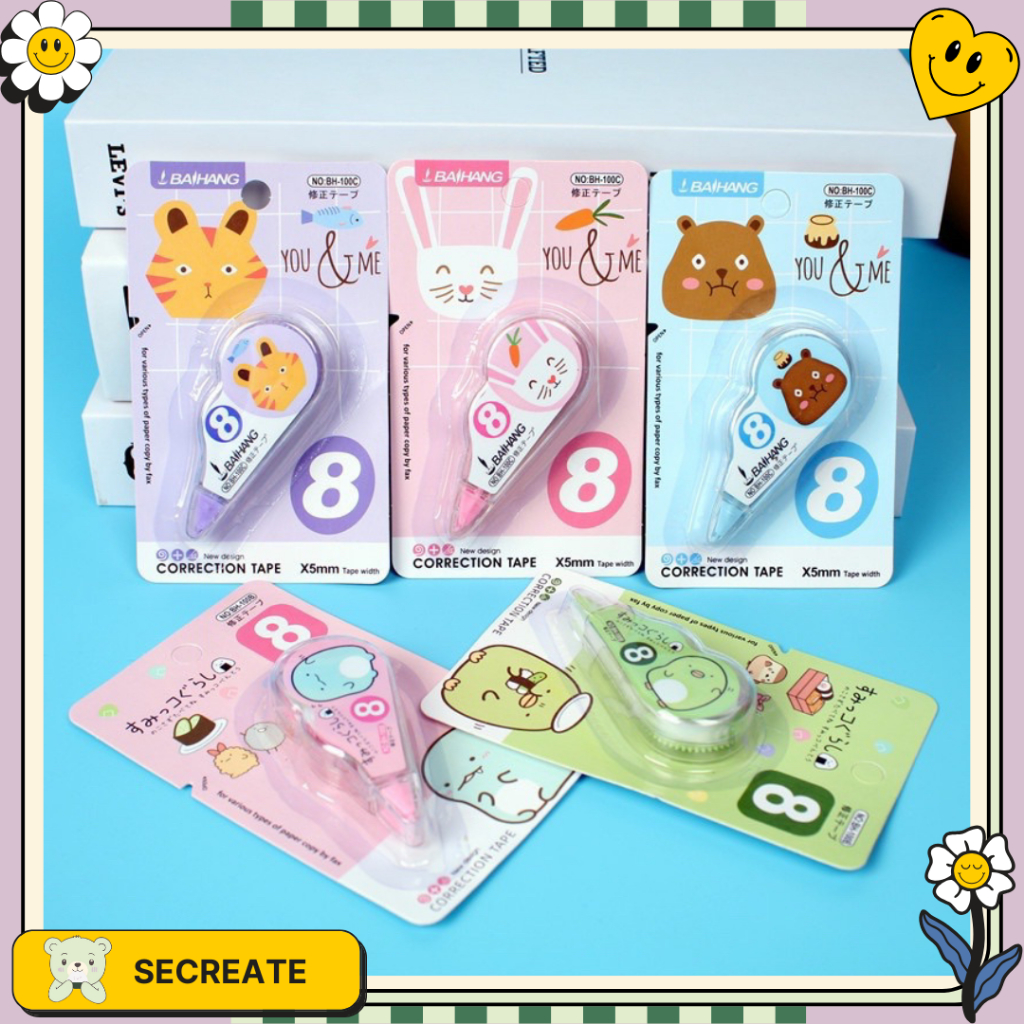 

SECreate Correction Tape Stationary School Supplies 8M Multiple Color Tipe x Karakter Lucu Penghapus Pena