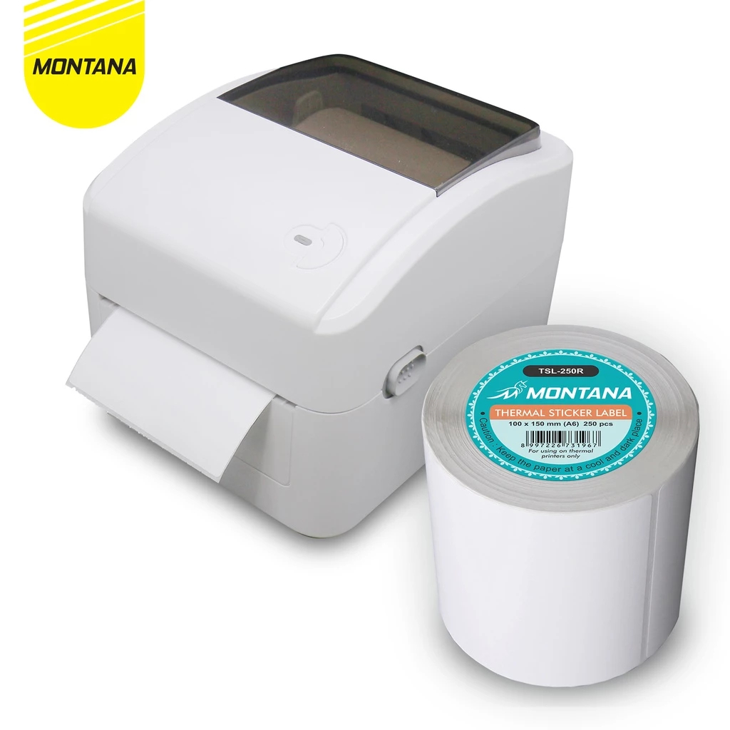 

Thermal Paper 100 x 150 mm Roll Label Barcode A6 Isi 250 Pcs MONTANA