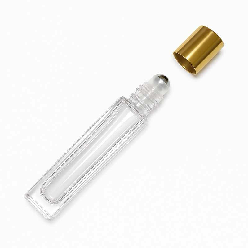 Botol Roll On 10ml Kaca Tebal Kotak Bola Stainless Travel Size Parfum Essential Oil Gold / Botol Rol