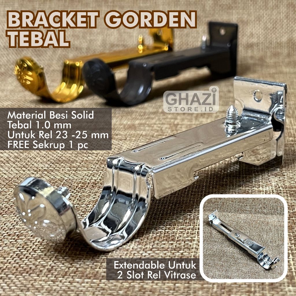 GHAZI STORE Bracket Gorden Kaki Penyangga Batang Gorden Dudukan Rel Gorden Besi Tebal 1 mm