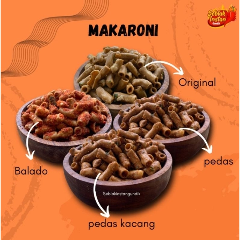 

Makaroni bantet 4 varian,ada rasa Original,Balado,Pedas daun jeruk & Bumbu kacang