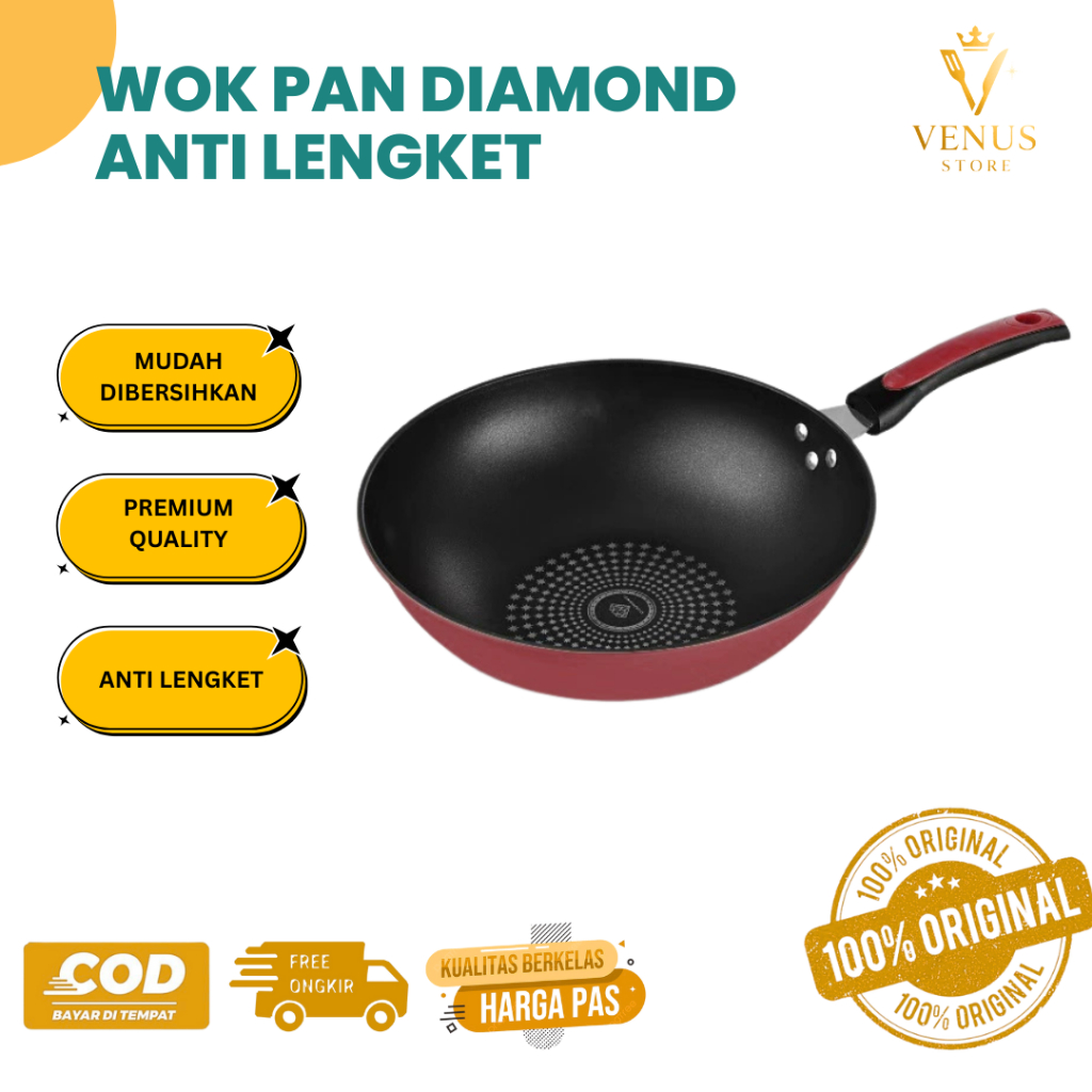 King Balance Wajan Teflon Diamond Anti Lengket Batu Medis 32cm Batu Granit