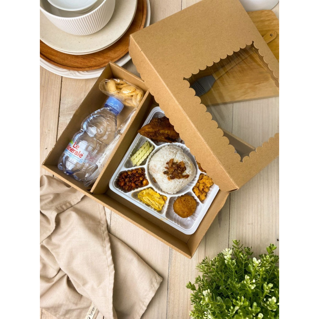 BOx Polos Coklat Dus Kotak Isi 1 Pcs Kardus Kotak Nasi Makan Siang Lunch Box Cetering Dus Sekat Wind