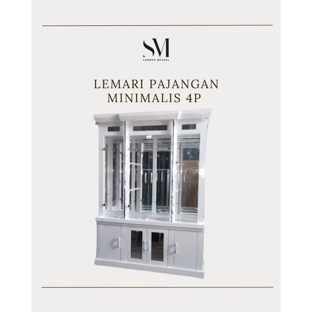 LEMARI PAJANGAN KACA 4 PINTU PUTIH