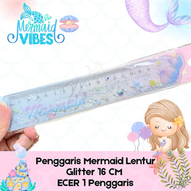 

Penggaris MERMAID Glitter 16 cm ECER 1 Biji / Mermaid Ruler / Penggaris Lentur Fancy Bening Glitter