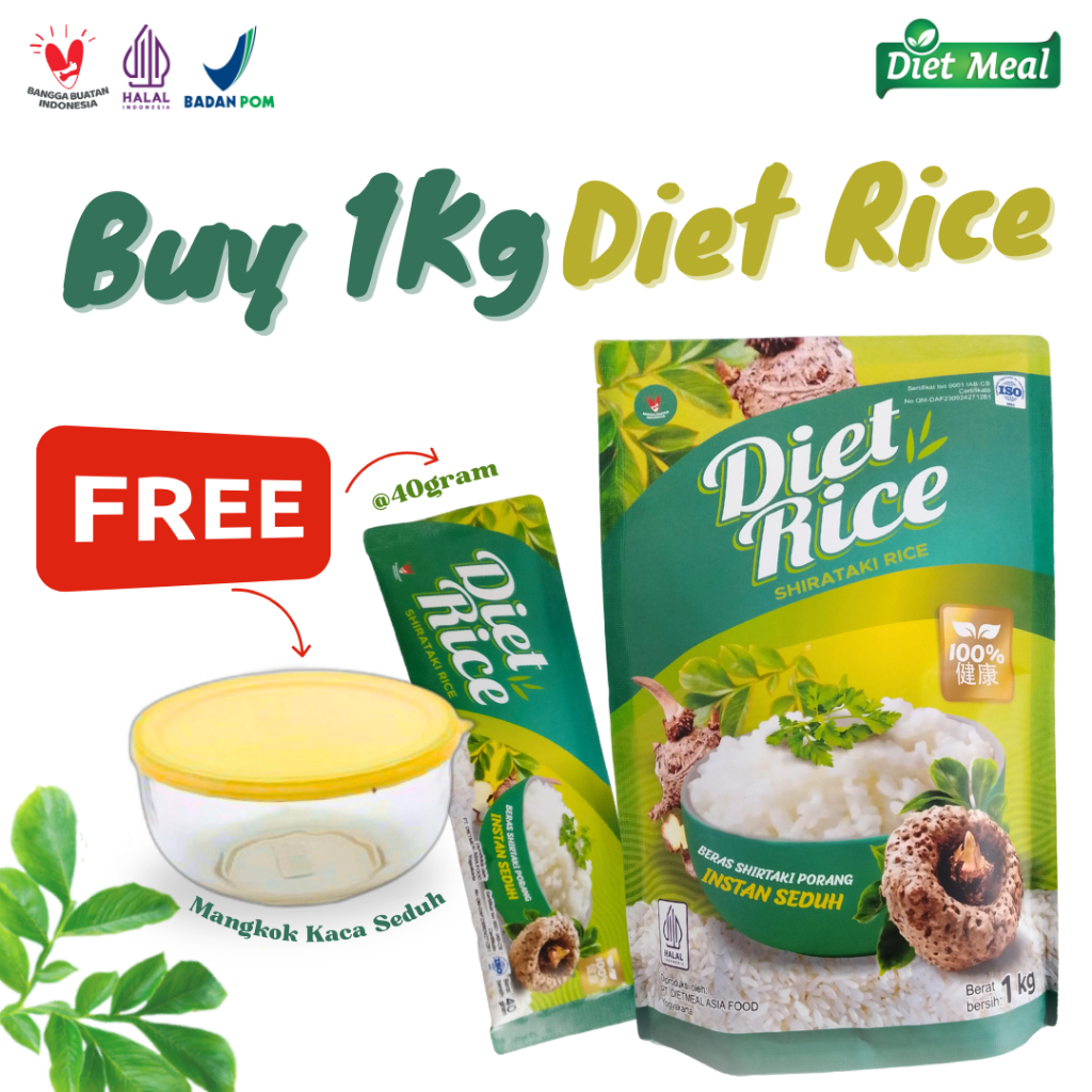 

Beras Porang DIET RICE 1KG + BONUS MANGKOK KACA & BONUS 1 SACHET DIETRICE