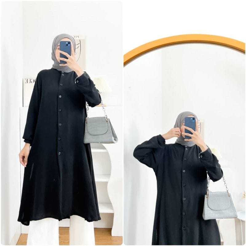 Kemeja Tunik Putih Brilie Bahan Crinkle Airflow Atasan Wanita Dewasa Casual Motif Polos Premium Over