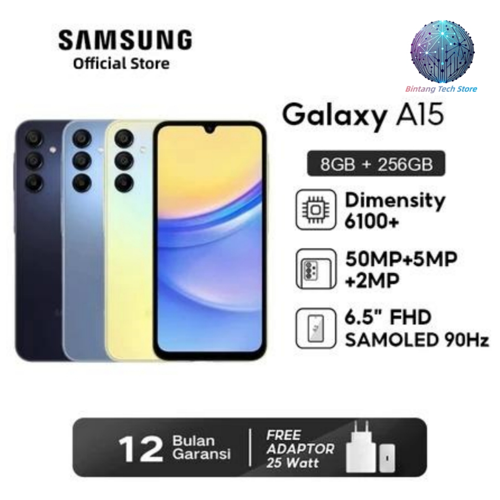 HP Samsung Galaxy A15 Ram 8/256GB Smartphone 4G LET 6.5 inch Dual SIM 50MP+13MP Handphone