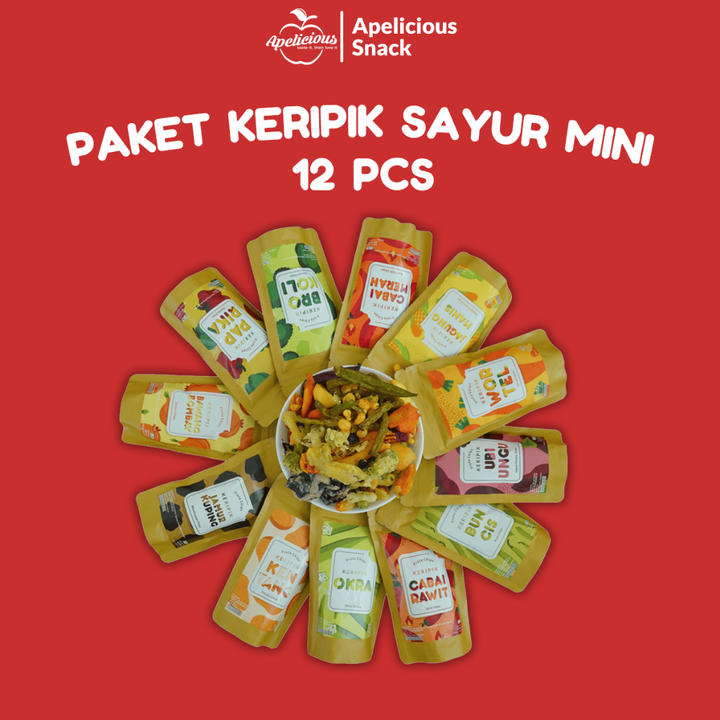 

APELICIOUS Paket Keripik Sayur Mini Lengkap Wortel Ubi Okra 12pcs,- Snack, Cemilan