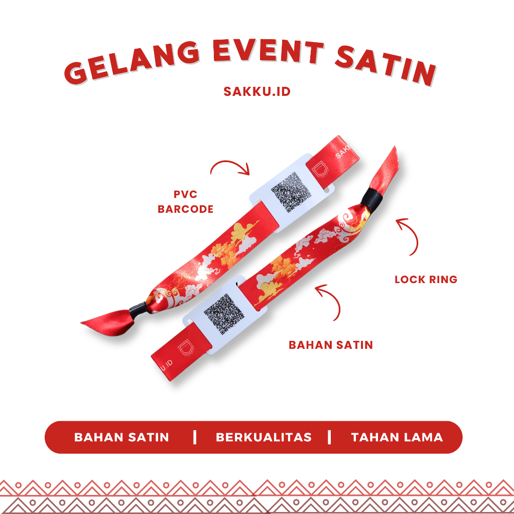 

Gelang Event Custom 2cm Anti Air Bahan Satin | Wristband Lanyard Lock | Tiket Konser Lanyard Custom