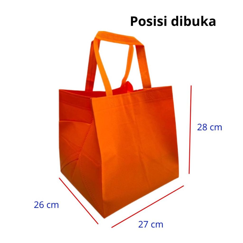 

Tas Spunbond Goodie Bag utk Nasi Box, kue, hantara Ukuran 27x26 | Box Kue (Harga Satuan)