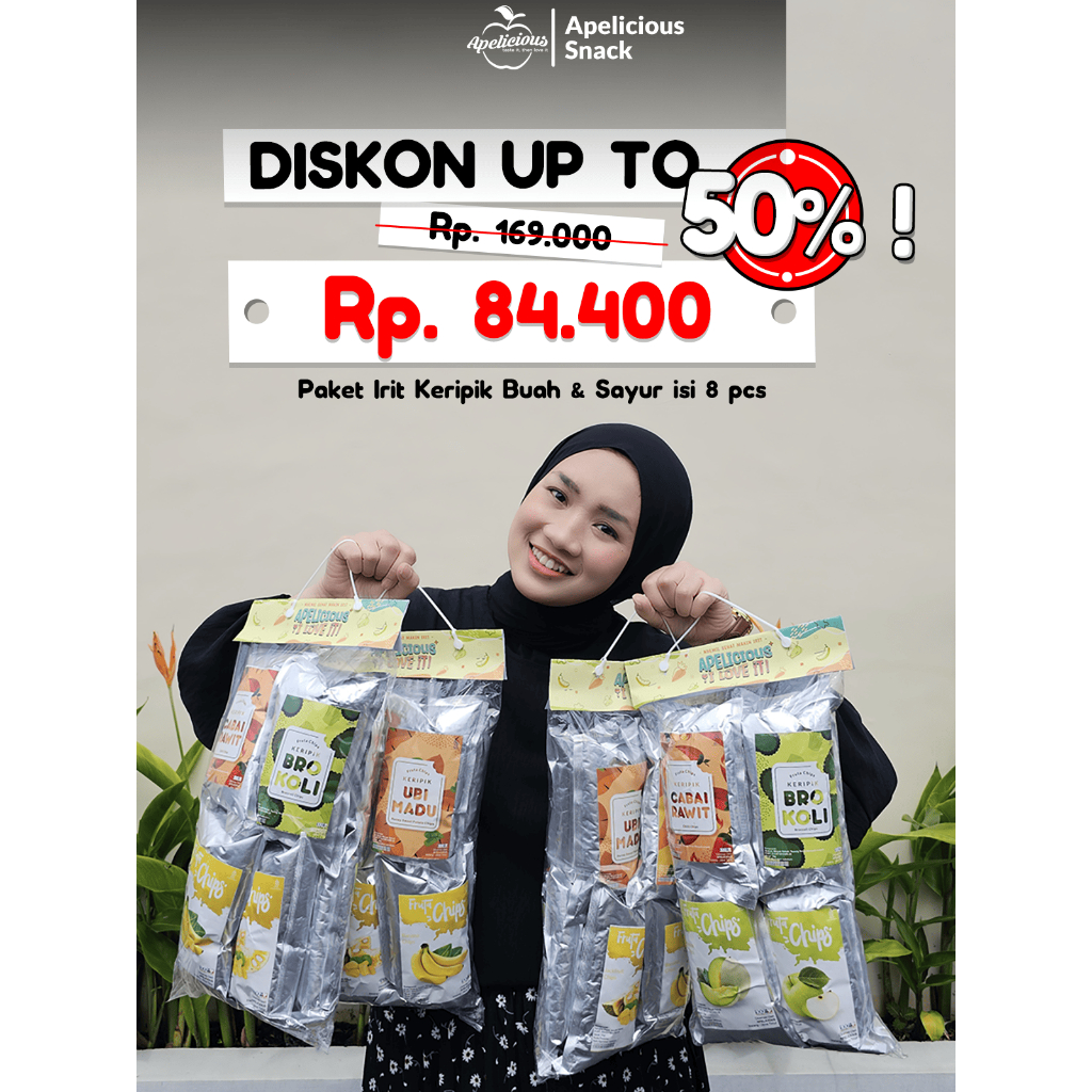 

APELICIOUS Paket Irit Keripik Buah dan Sayur Apelicious Isi 8pcs 35gr Nangka, Wortel, Brokoli, Cabai Rawit - snack, cemilan