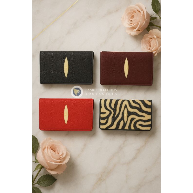 Dompet Panjang Wanita Kulit Ikan Pari Asli – Handmade Elegan & Mewah | Banyak Slot Kartu & Uang | Ha