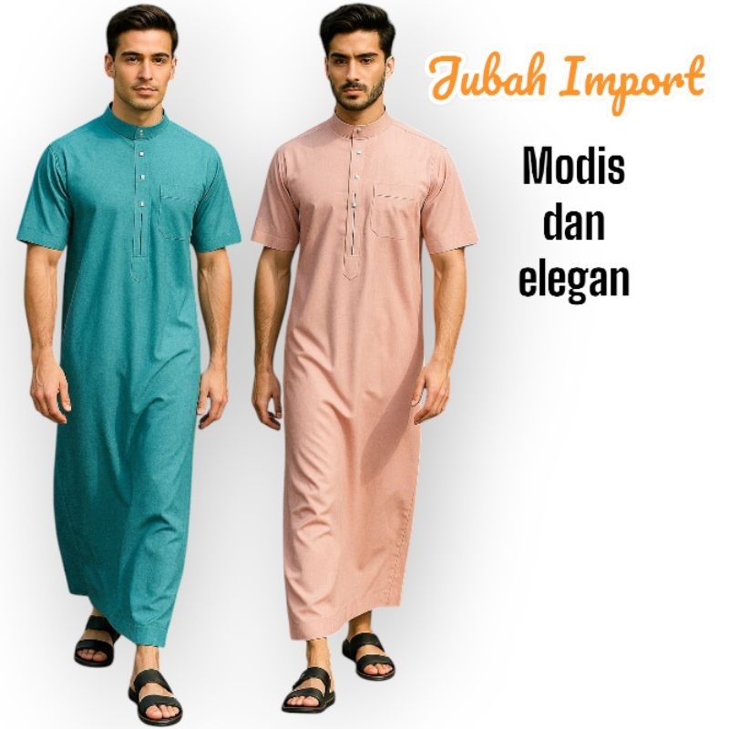 Jubah Saudi Import Lengan Pendek Bahan Katun Adem Halus#Jubah Import#Jubah Pria#Gamis Shalat Pria#Ju