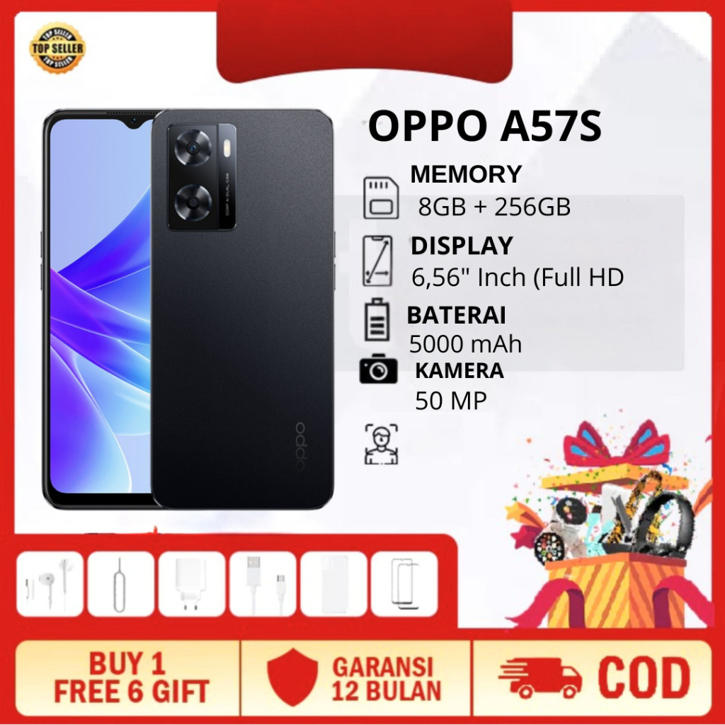 Oppo A57S Ram 8/256gb Fast Charging Baterai 5000 mAh Garansi 12 Bulan Amanah .