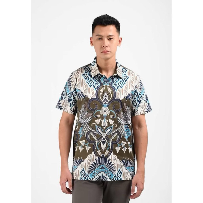 Manzone-Kemeja Batik Lengan Pendek Pria-JARALARA-Olive