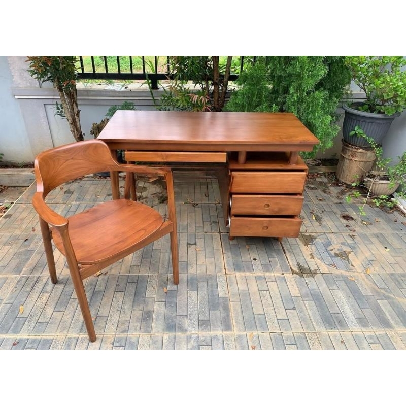 Set meja belajar 3 laci minimalis