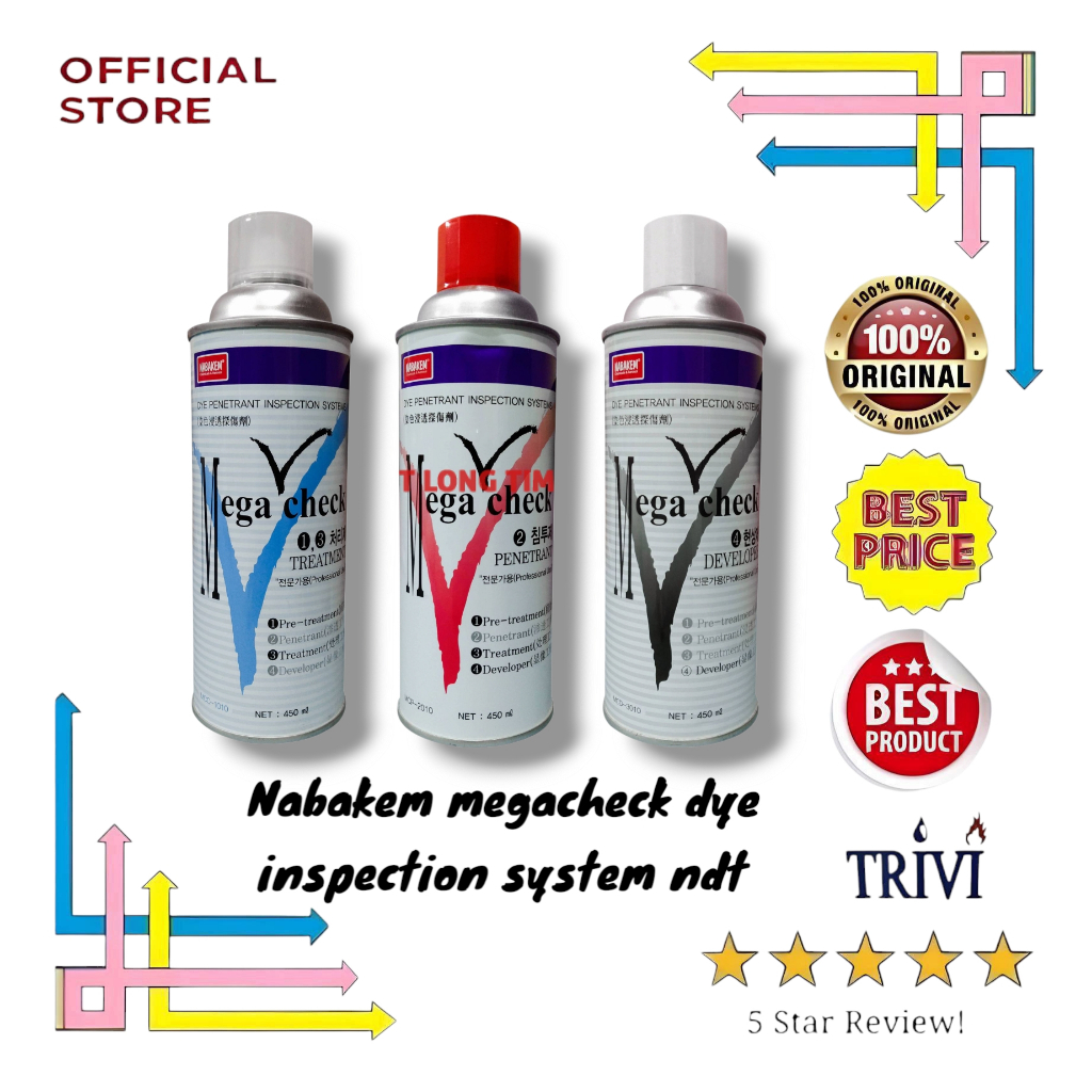Nabakem Mega check dye inspection system ndt nabakem test keretakan las crack cleaner treatment deve