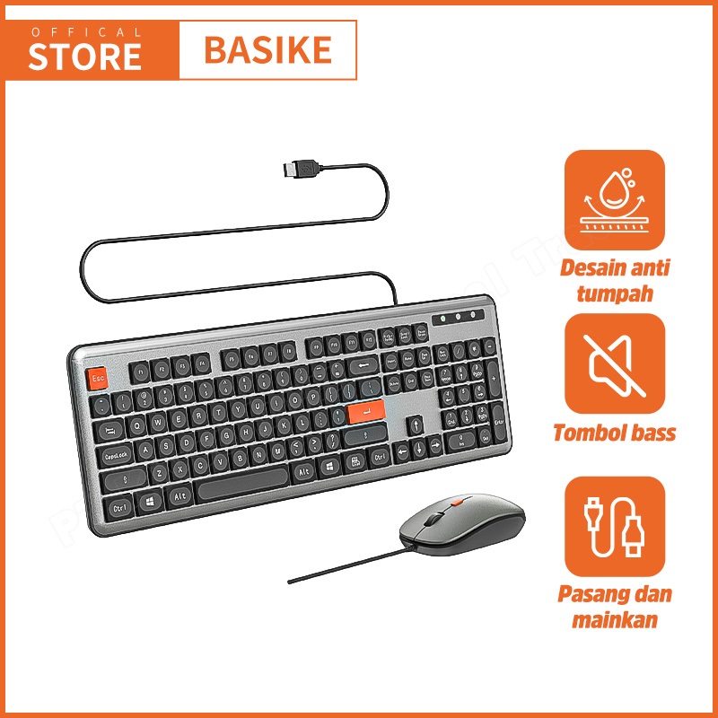 (HOT)BASIKE Keyboard Mouse 1 Set Wired kabel USB Gaming Mechanical 104keys Portable for PC Laptop