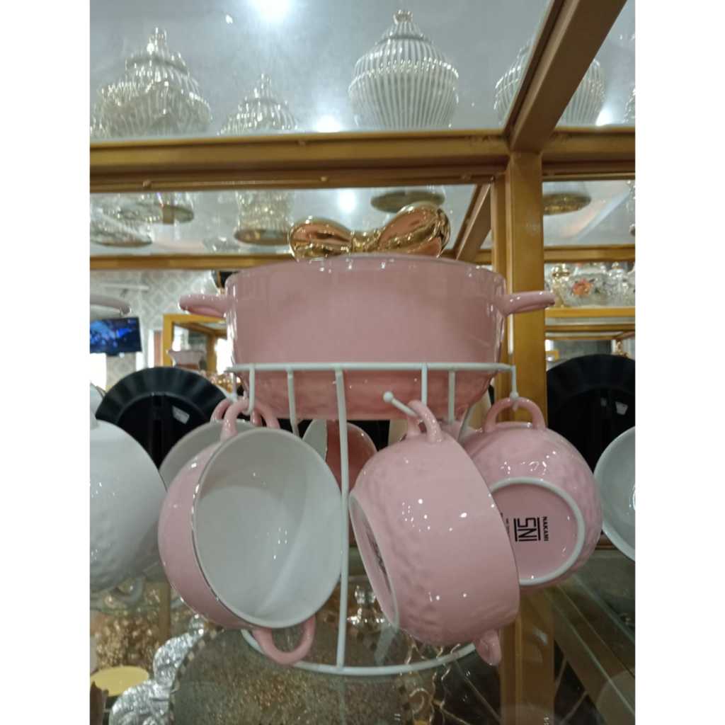 Set Mangkok Sup Keramik Warna Pink