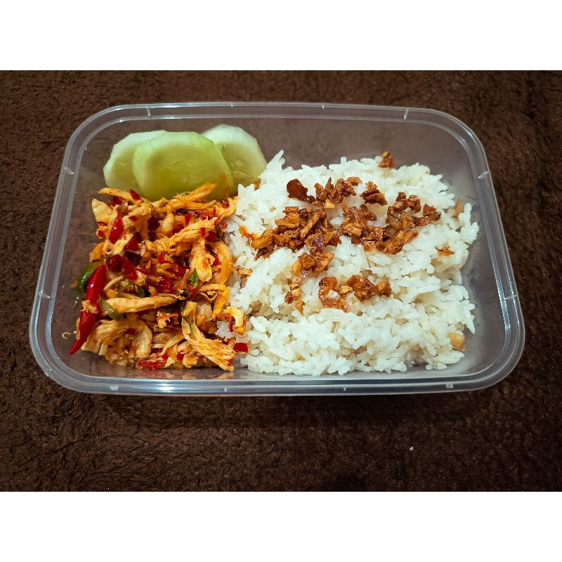 

Nasi Hainan ayam suwir pedas daun jeruk 350 gram