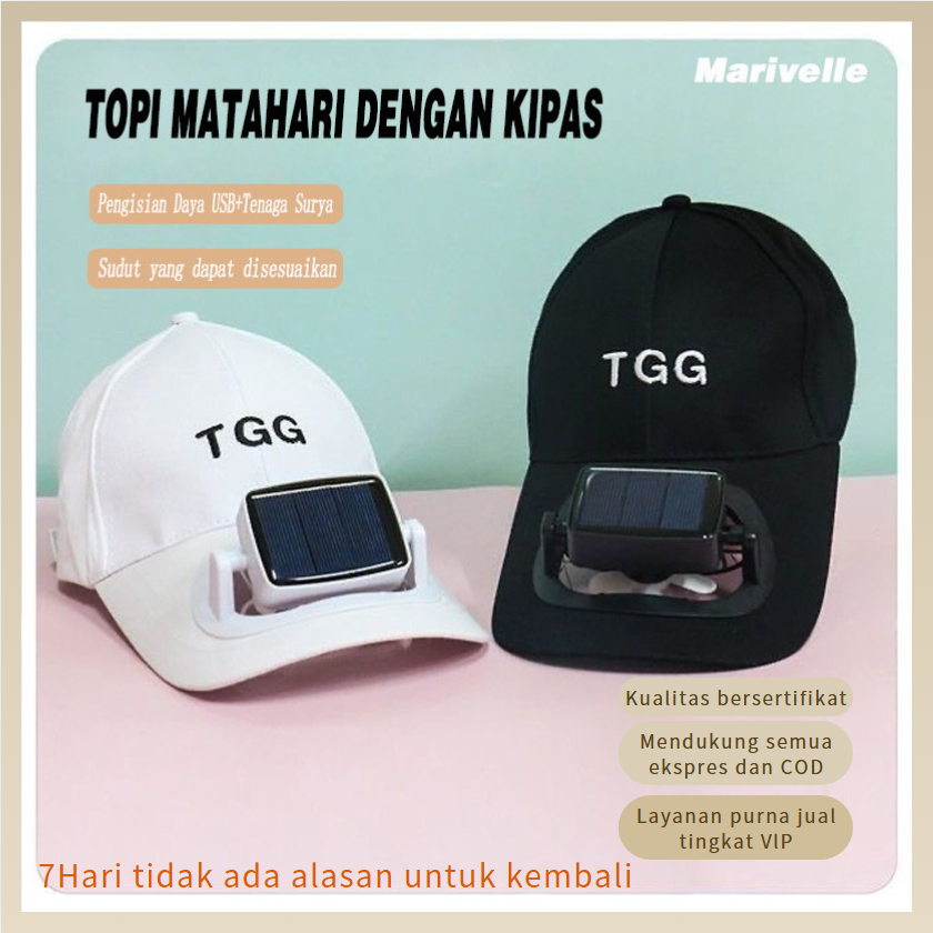 Marivelle Topi dengan Kipas Angin, Tenaga Surya & USB Charger, Pelindung Matahari Multifungsi dengan