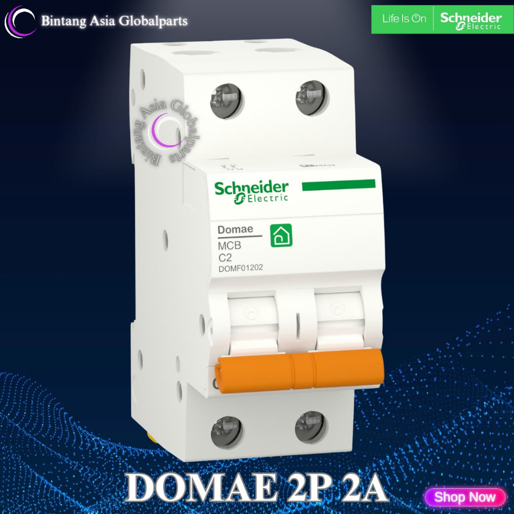 MCB 2p 2a Schneider Domae Original / MCB 2 Phase 2 Ampere DOMF01202 / MCB 2 Pole 2a New Domae