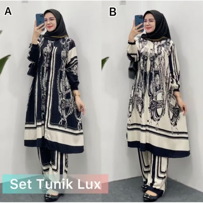 Setelan Long Tunik Rayon Adem / Set Tunik Rayon Busui