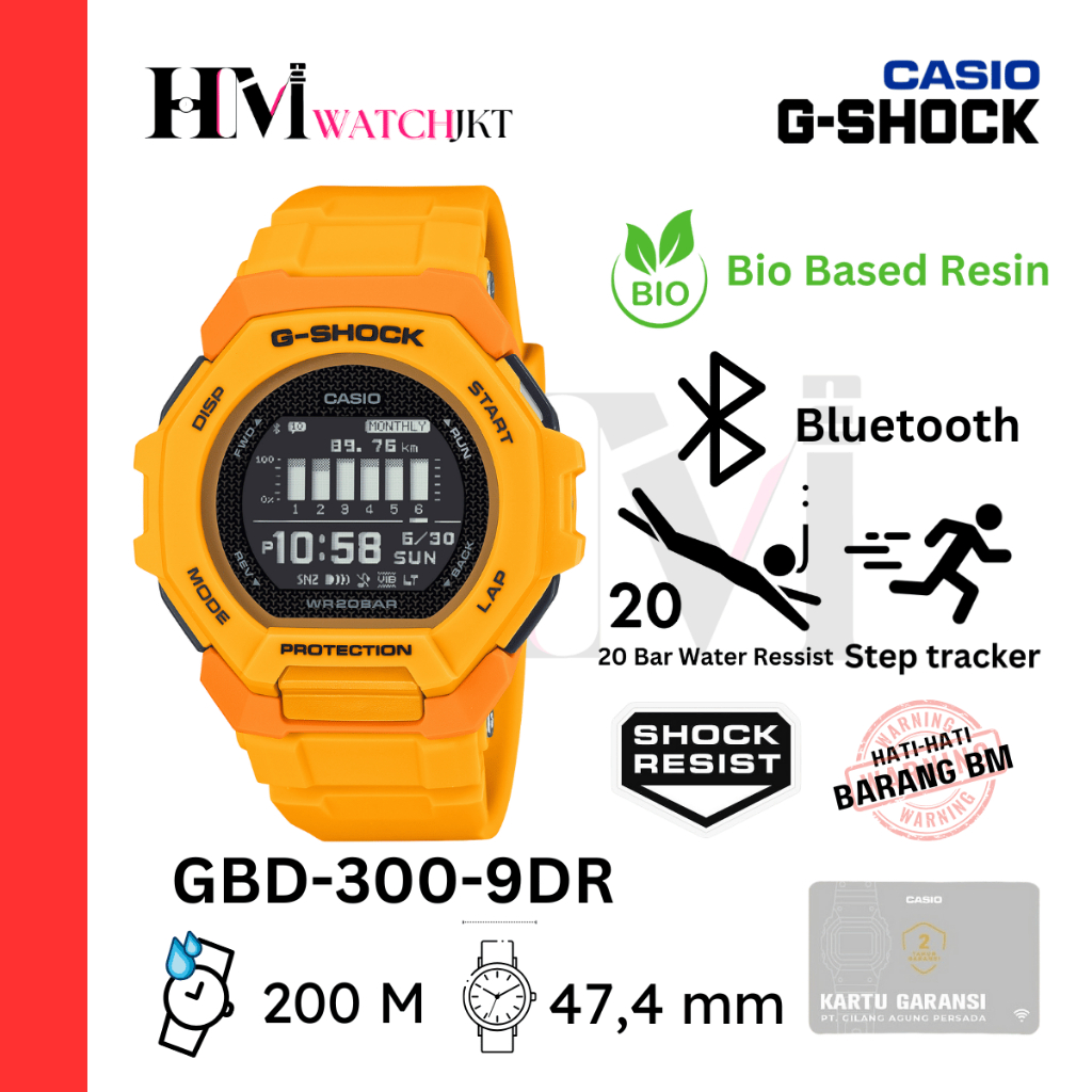 CASIO G-SHOCK GBD-300-9DR Jam Tangan Pria Original Digital Bluetooth Steptracker Olahraga Antiair GB
