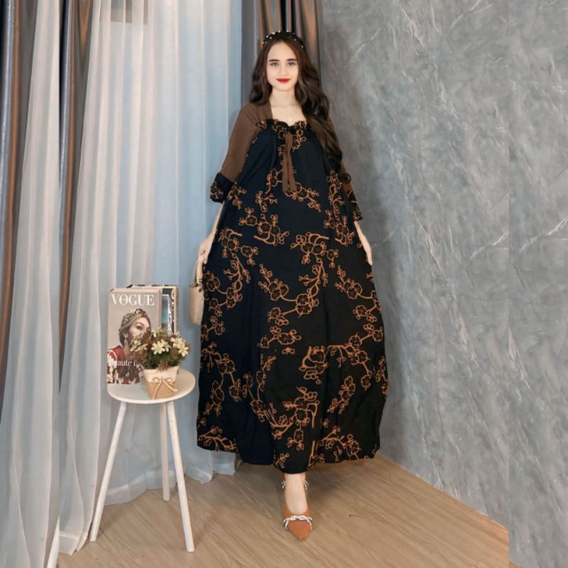 Dress fuji andin daster arab jumbo semata kaki motif bunga daster kekinian Terbaru