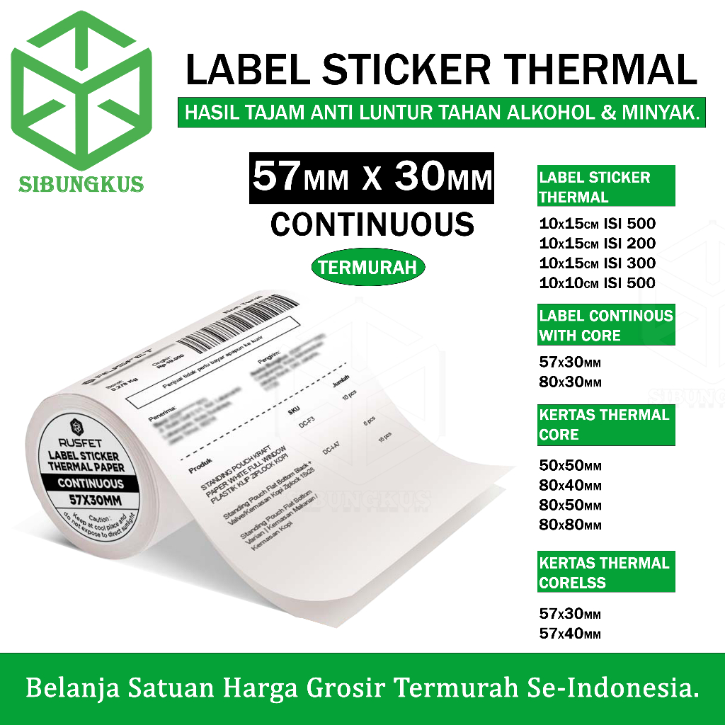 

Label Sticker Kertas Thermal Resi Lengkap Ukuran 57 x 30 Continuous 80 x 30 , 57 x 40 , 80 x 40 , 80 x 50 , 80 x 80 100 x 150 100 x 100 Isi 300 500 Direct Kertas Olshop Paket Pengiriman Roll Printer Stiker Termal Waterproof 57x30 Gulung Roll PCS