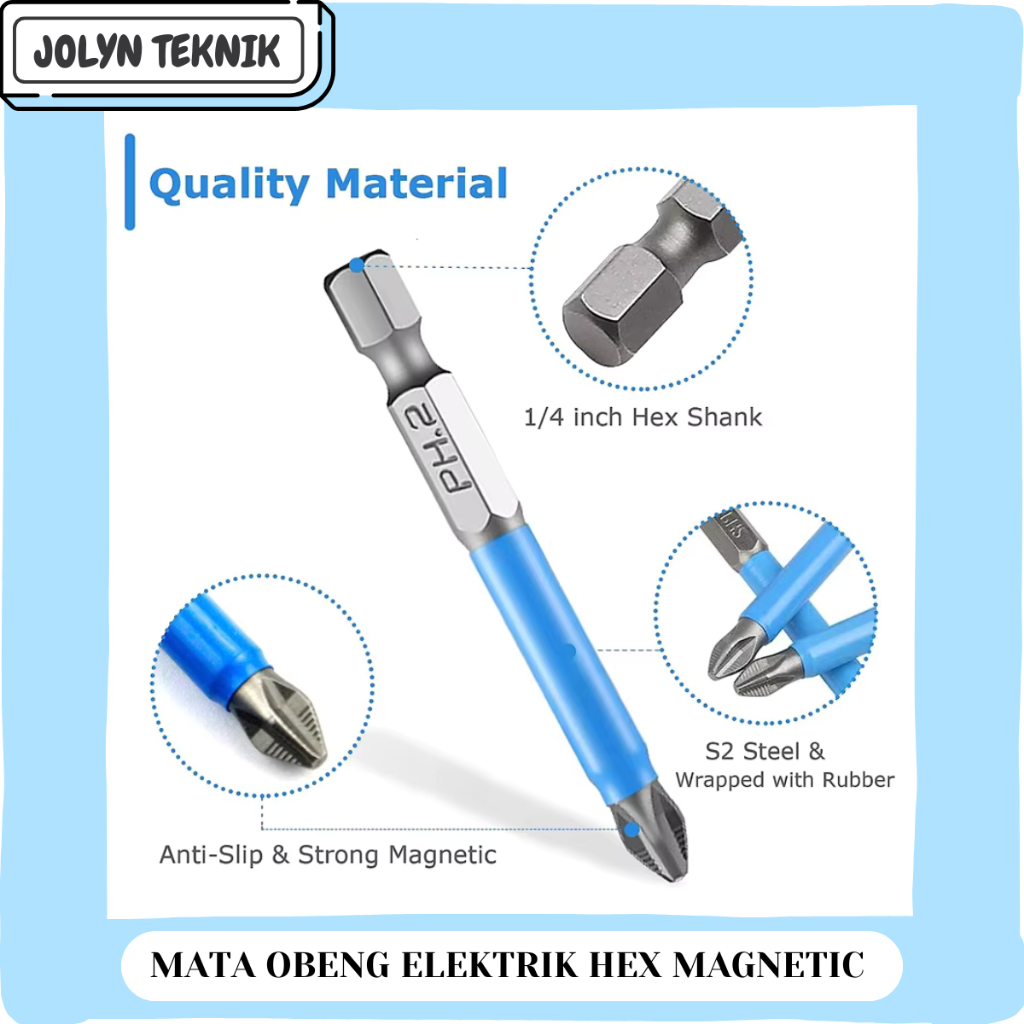 Mata Obeng Elektrik Hex Magnetic PH 1 PH 2 50MM Obeng Magnet Anti Slip
