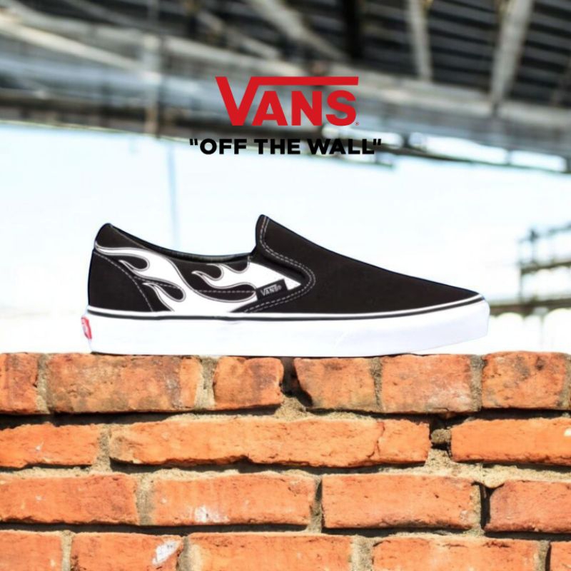 VANS SLIP-ON FLAME WHITE " BLACK/TRUE WHITE " ORIGINAL 100%