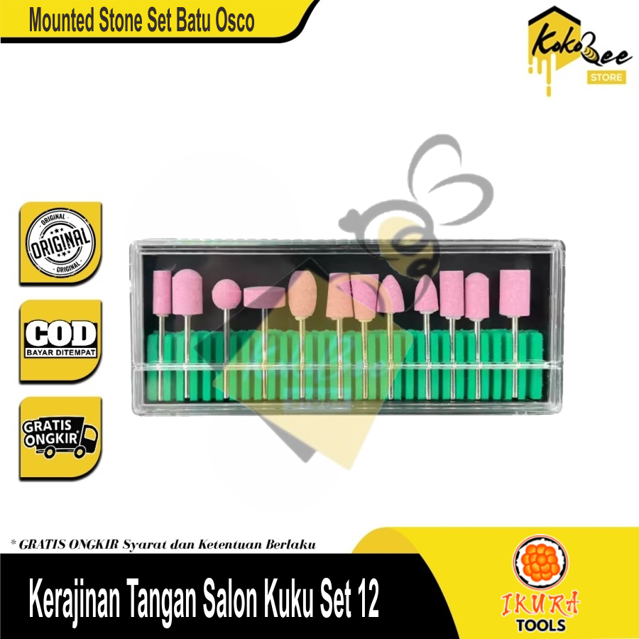 IKURA TOOLS Mounted Stone Set Batu Osco Pink Kerajinan Set 12pcs Mata Bor Mini Kepala Dremel Tuner T