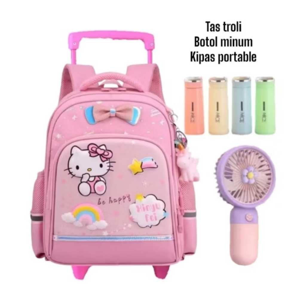 Tas troli hello kitty 3in1 - Tas ransel hello kitty 3in1 - Tas troli anak perempuan tk paud