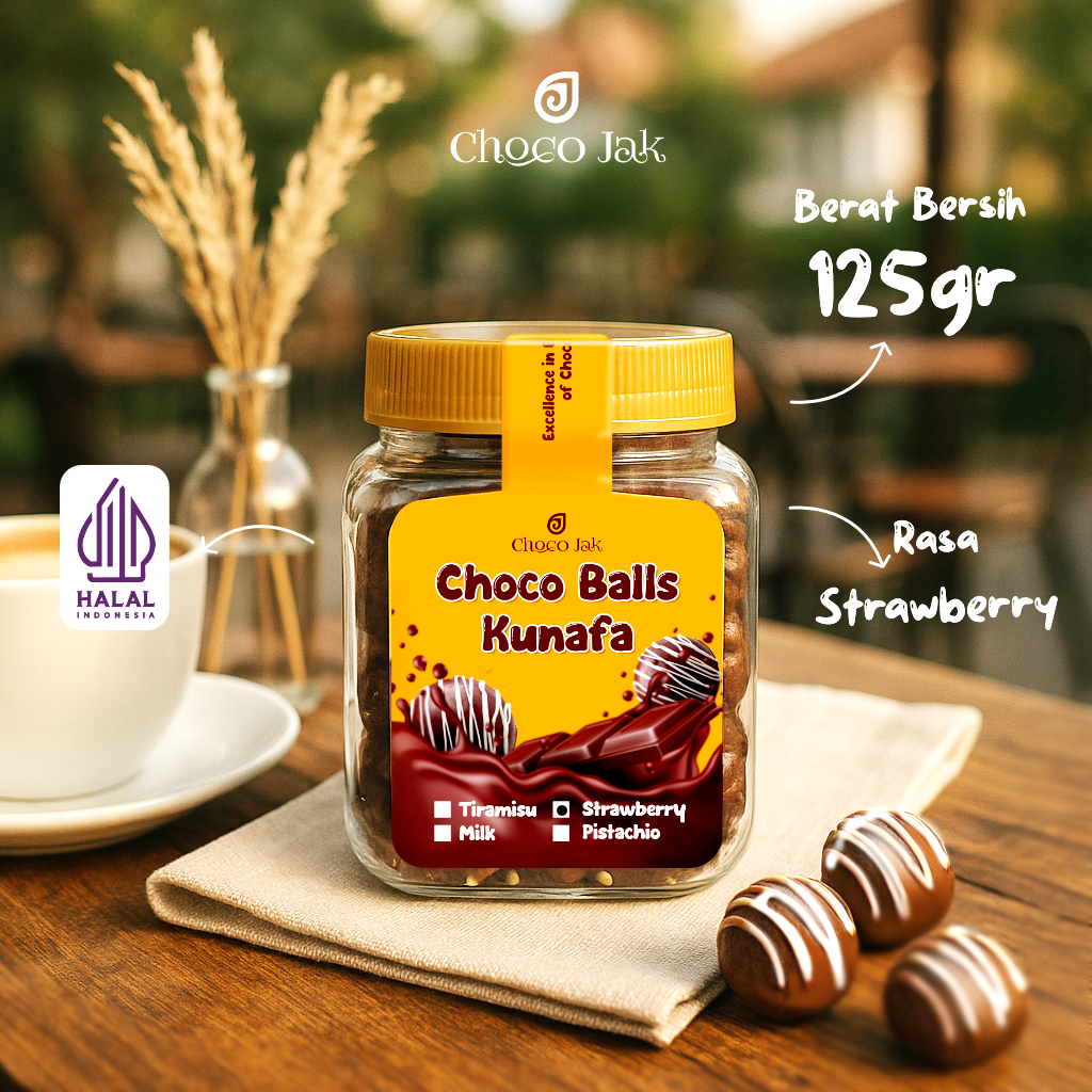 

Strawberry Choco Jak Choco Balls Kunafa 125 GRAM | Coklat Viral | Enak Lezat Dan Lembut | Snack Cokelat