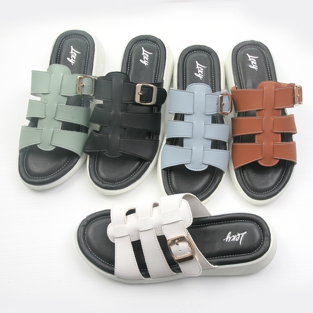 Lexy ARETHA Sandal Wanita Kokop Slop Gesper Kulit