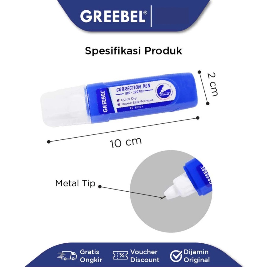 

CORRECTION PEN | TIPE X CAIR GREEBEL | GBC 120703 | TIPE EX TIP EX / Kualitas Baik (1 pcs)