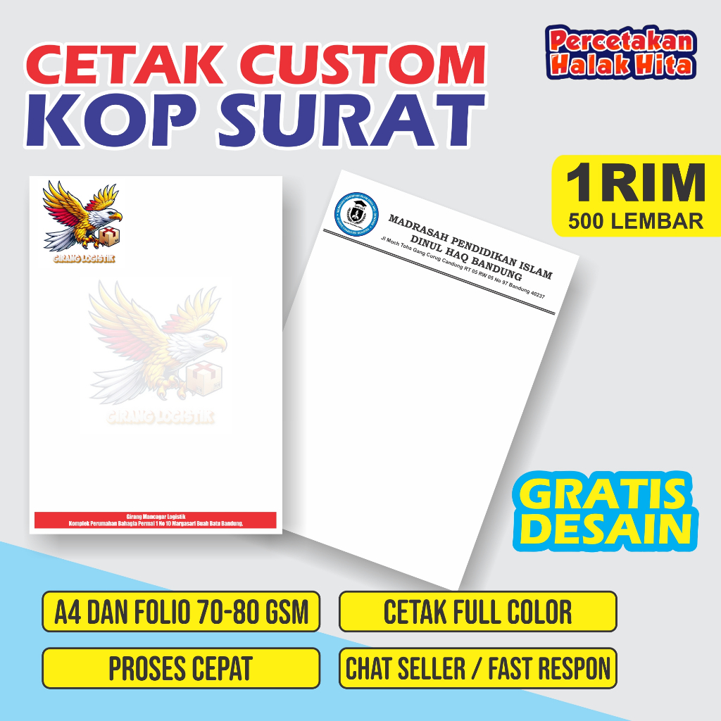 

Cetak Kop Surat / Cetak Full Color A4 - FOLIO / CETAK KOP SURAT 1 RIM