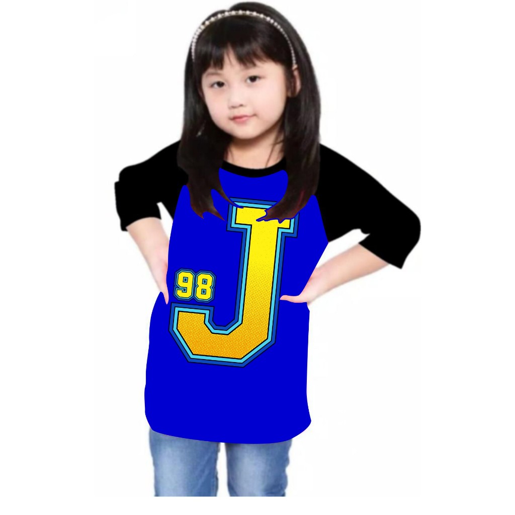 kaos Atasan anak-anak Sablon J / Kaos Raglan 34 Anak/kaos anak perempuan  Kaos raglan oblong anak- a