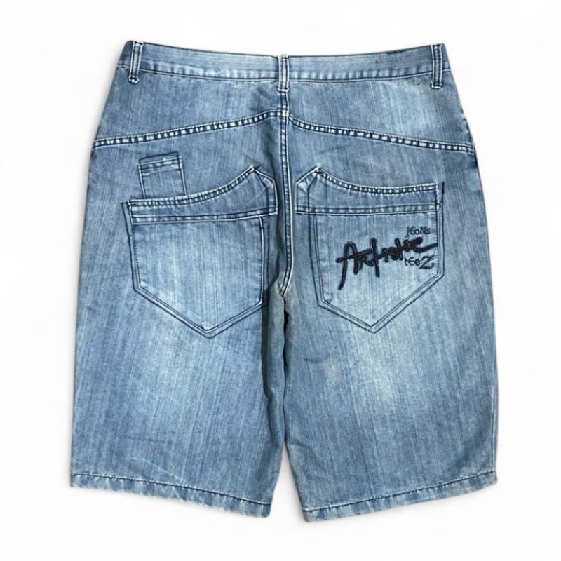 Y2K Artistic baggy jorts broken pattern | Jorts blue vintage double pocket baggy big pocket y2k sken