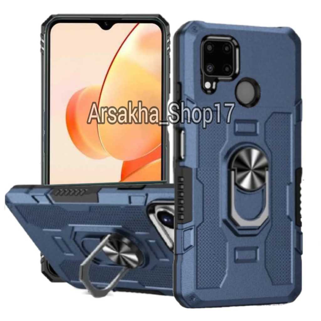 Case  For Realme C15/C12 Hard case Robot Carbon Fibre 360 Degree Rotasi Ring Casing HP
