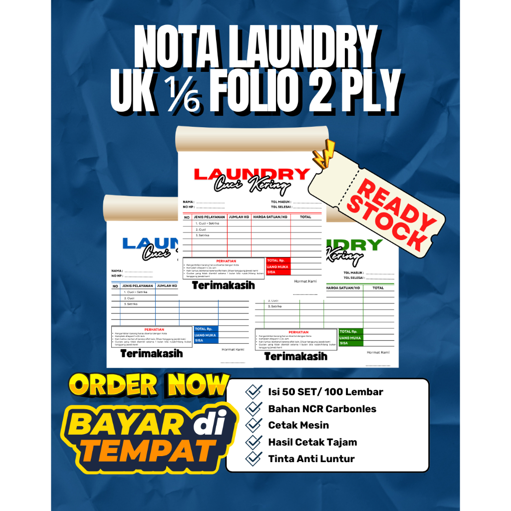 

Nota Laundry Mini 1/6 Folio 100 Lembar (50 Set)