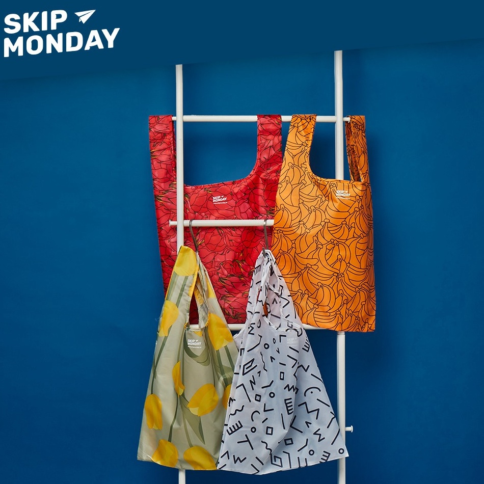 KODE P17P Skip Monday Forever Ever Shopping Tote Bag  Tas Belanja Lipat Polyester BAGGU Go Green Ram